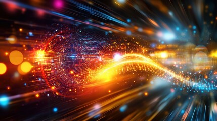 Obraz premium Quantum Processor Glowing with Digital Qubits and Lines