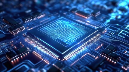 Fototapeta premium Quantum Chip Glowing with Dynamic Binary Projection