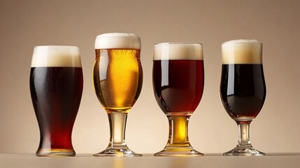 Four different craft beers standing on bar countertop