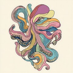 Fototapeta premium Abstract colorful octopus drawing, whimsical style