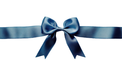 Shiny blue silk ribbon and bow on transparent background