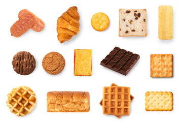 Assortment various of bakery , Cookie and biscuits isolated on white background.