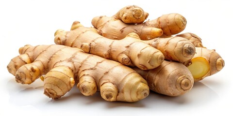 Turmeric Roots on White Background