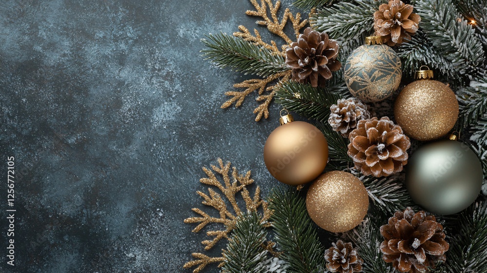 Poster christmas decoration border on dark blue background with copy space