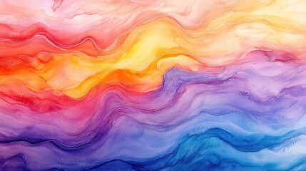 Fototapeta premium Vibrant watercolor abstract, flowing hues of red, orange, yellow, purple, and blue. Ideal for backgrounds, website headers, or artistic projects needing a colorful, fluid feel.
