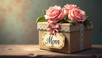 Elegant Mother's Day gift box with roses and lace decoration
