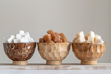 Sugar Cubes in Wooden Bowls: A Sweet Still Life of White and Brown Varieties