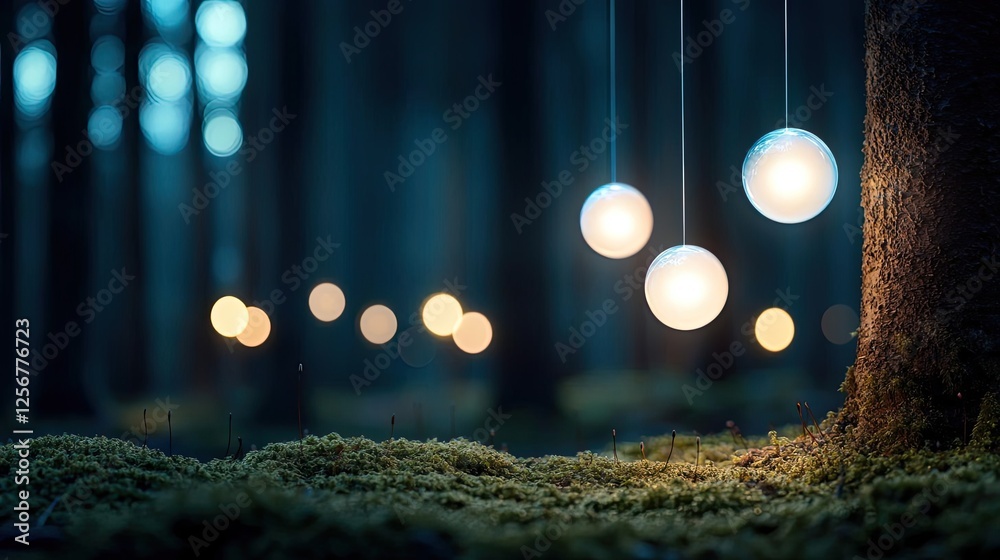 Poster glow forest concept. enchanting forest scene with glowing orbs creating a mystical ambiance.