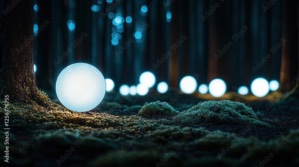 Aufkleber glow forest concept. illuminated spheres in a mystical forest create a serene and enchanting atmosph