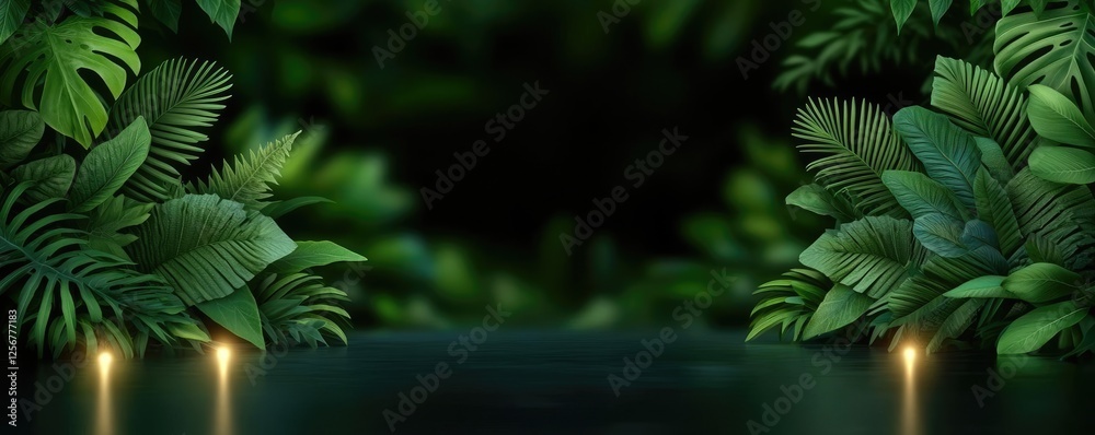 Aufkleber glow forest idea. lush greenery with glimmering water creates a tranquil natural setting.