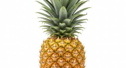 Fototapeta premium Vibrant Pineapple with Spiky Green Leaves on White Background