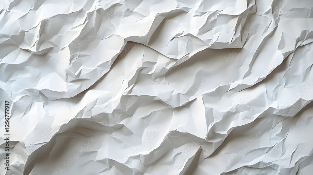 Aufkleber Close-up of a crumpled white paper texture. Abstract background with light and shadow. Macro Texture Backgrounds. Abstract Crumpled Paper Texture: A Study in Light and Shadow