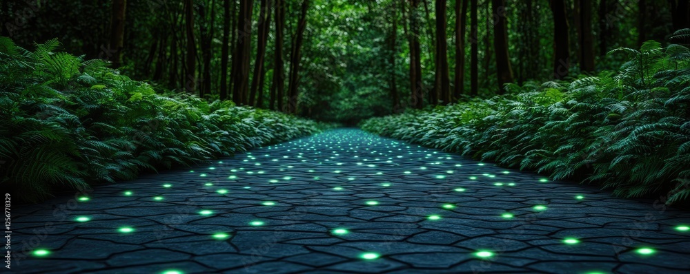 Aufkleber glow forest concept. a serene forest path illuminated by glowing stones, surrounded by lush greenery