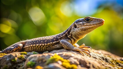 Naklejka premium Lizard on Rock, Sunny Day