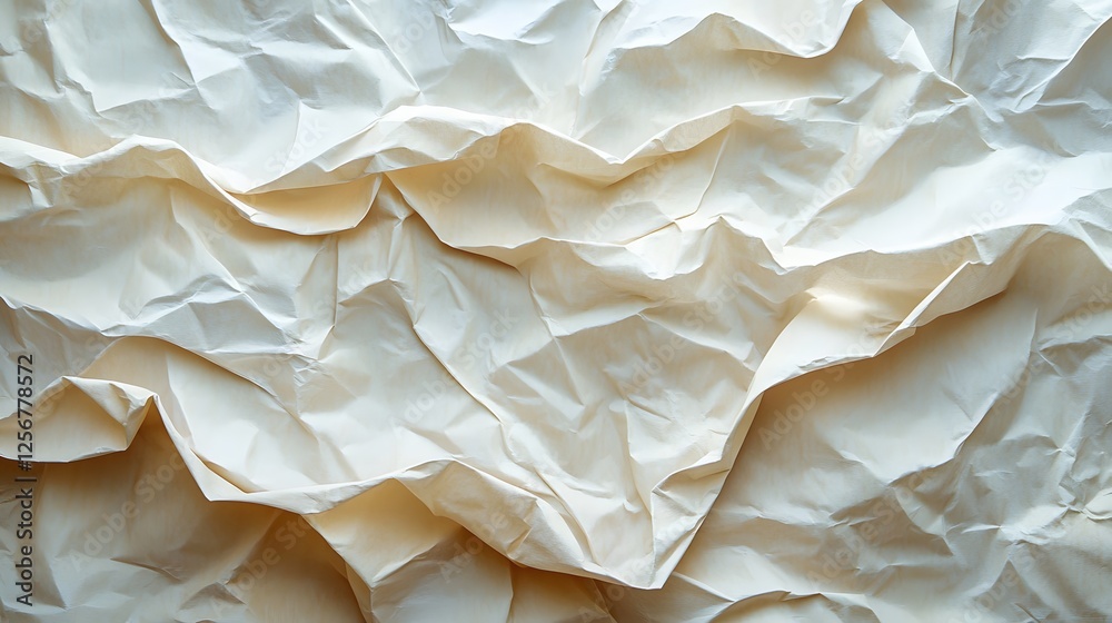 Aufkleber Close-up of crumpled cream-colored paper. Abstract background with wrinkled texture. Macro Texture Backgrounds. Creamy Wrinkled Paper Texture: Abstract Background