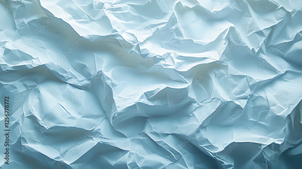 Poster Crumpled light blue paper texture. Abstract background, design element. Macro Texture Backgrounds. Abstract Light Blue Crumpled Paper Texture Background