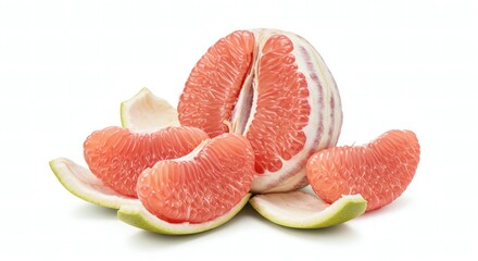 Vibrant Pink Grapefruit Segments on a Clean White Background