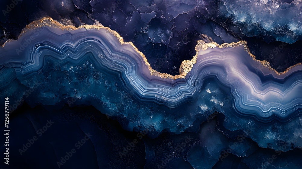 Aufkleber close-up view of a beautiful blue agate stone with elegant gold accents. the image showcases intrica