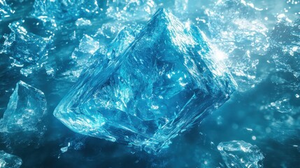 Glacial Ice Cube Falling in Chunks