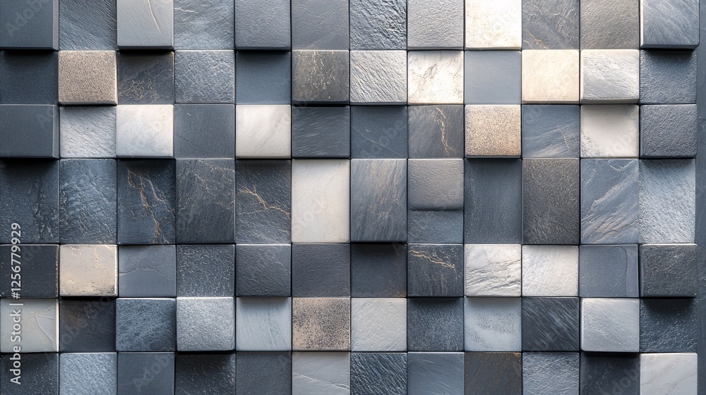 Poster Abstract wall of stone and marble cubes forming a random pattern