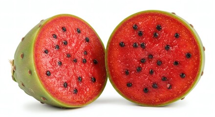 Vibrant Prickly Pear Halves Displaying Red Pulp and Seeds
