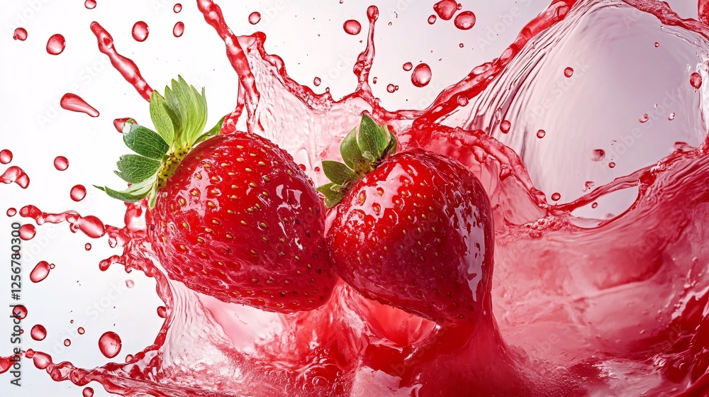 Aufkleber two strawberries creating a splash of juice