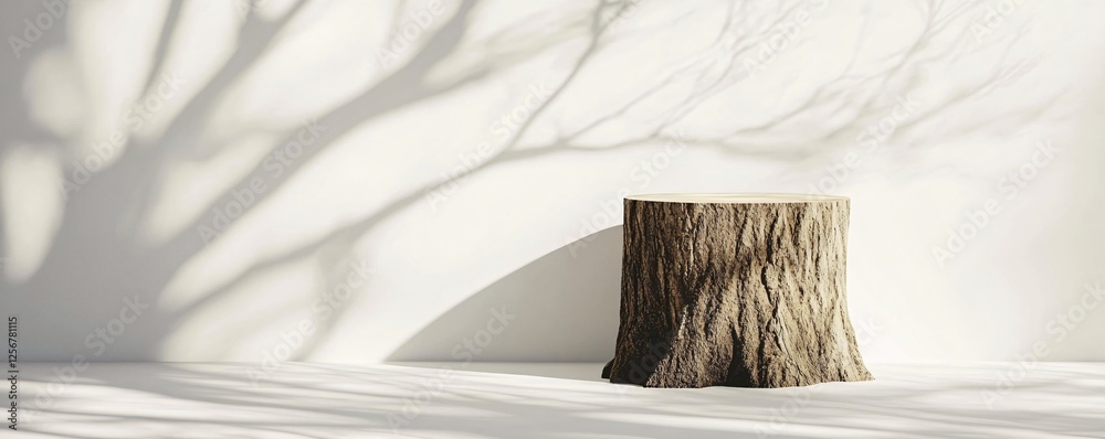 Aufkleber empty tree trunk podium casting shadow on white wall