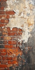 Cracked brick design: aged facade, weathered wall texture, rustic surface marks, worn masonry aesthetics, aged structural charm, uneven brickwork details, distressed finish, vintage ambiance