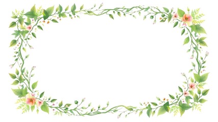 Fototapeta premium Floral Border Design with Green Leaves and Soft Pink Flowers