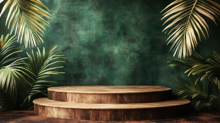 Obraz premium Tropical Wooden Podium Display Background