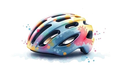 Fototapeta premium Colorful Bicycle Helmet with Artistic Splatter Design for Safety