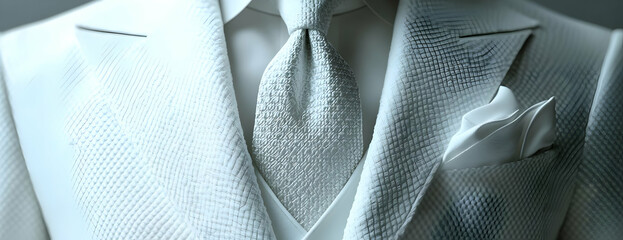 White suit detail, wedding attire