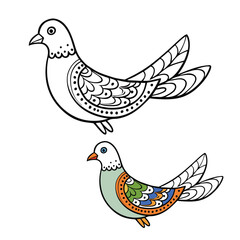 A Zentangle dove coloring page featuring intricate, flowing patterns, symbolizing peace and harmony. Perfect for relaxation, mindfulness, and creative expression.