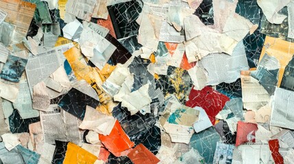 Naklejka premium Colorful Abstract Collage of Torn Paper and Newspaper Clippings