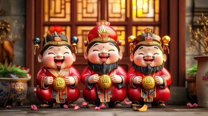 Fototapeta premium Smiling Chinese Gods Doorway Festive Decoration