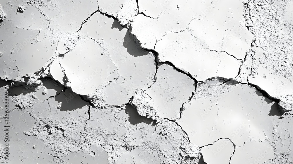 Aufkleber close-up monochrome image of cracked earth, showcasing a dry, arid landscape. the grayscale palette 