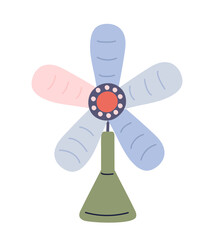 Modern portable fan. Table cooler and conditioner. Summer season heat. Comfort in hot weather. Cooling and ventilation. Flat vector illustration isolated on white background