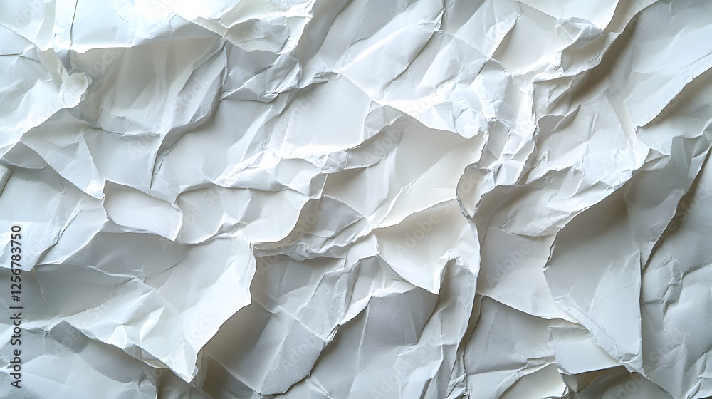Poster Crumpled white paper texture. Abstract background. Great for design. Macro Texture Backgrounds. Abstract White Crumpled Paper Texture: A Study in Light and Shadow