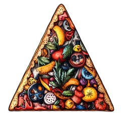 Colorful pizza slice illustration, detailed design, food art, for digital media, or prints