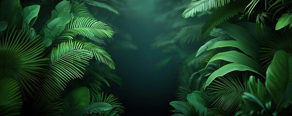 Glow forest concept. Lush green foliage creating a serene and tranquil jungle atmosphere.