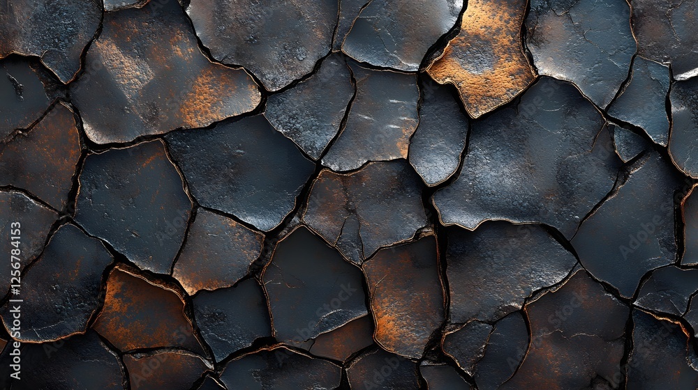Poster Abstract dark stone texture with cracks. Perfect for backgrounds and designs. Macro Texture Backgrounds. Dark Cracked Stone Texture: Abstract Background