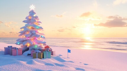 Christmas on the Beach: A Festive Sunrise Scene