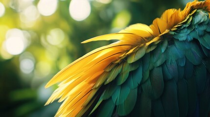 Obraz premium Parrot's vibrant feathers, jungle backdrop, nature detail