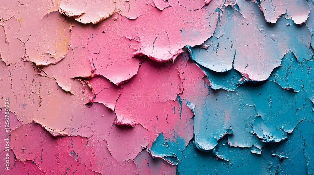 Poster close-up of an abstract painting with pink and teal textured paint macro texture backgrounds. abstra