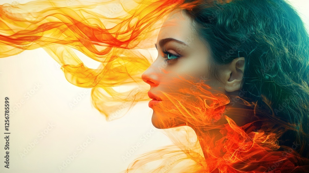 Poster double exposure of a psychologist overlaying abstract thought patterns and emotions, symbolizing dee