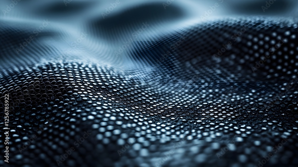 Poster Close-up view of a textured, abstract blue surface with a wavy pattern and small dots. Macro Texture Backgrounds. Abstract Blue Texture: A Close-Up of a Wavy, Dotted Surface
