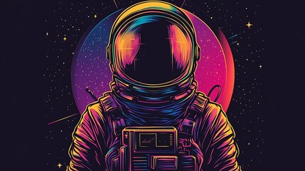 Colorful astronaut in space, vibrant art, retro style, artistic representation, digital illustration
