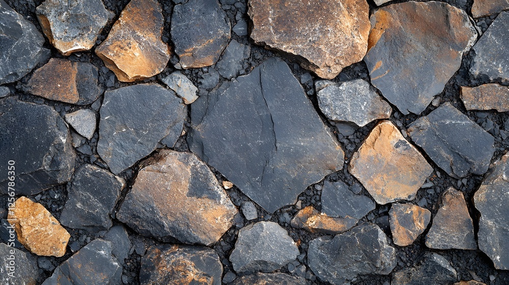 Aufkleber close-up view of a stone wall. various shades of grey and brown rocks create a textured surface. mac
