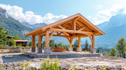 Mountain Pavilion with Stunning Wooden Structure