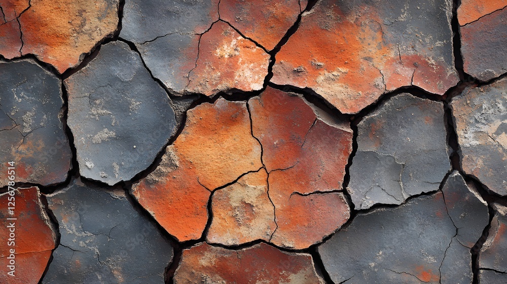 Aufkleber close-up of cracked earth, displaying a captivating interplay of grey and russet hues. a study in te